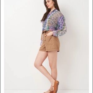 Zara Multicolor sheer Patterned button down blouse size M